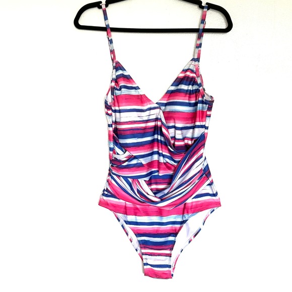 Catherine Malandrino Swimsuit Women's Large Striped Adjustable Padded One Piece - Picture 1 of 9